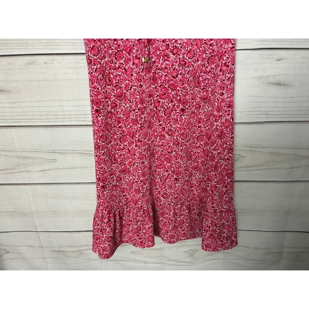 Michael Kors Pink Floral Sleeveless Ruffle Hem Shift Dress Medium - Picture 5 of 9
